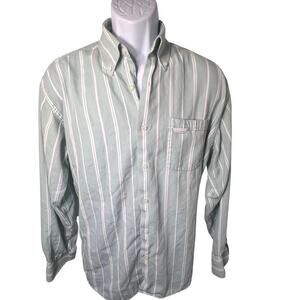Alex Cannon Rowayton CT Green Pastel Striped Long Sleeve Button Front Shirt Lg